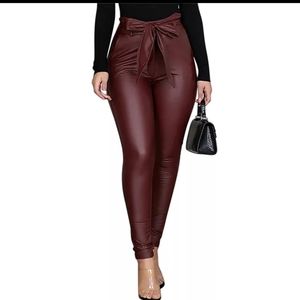 Paperbag Waist Faux Leather Pants